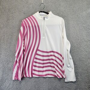 ACEGOLFS Women's Medium‎ Shirt White Pink Stripe Golf Athleisure Feminine